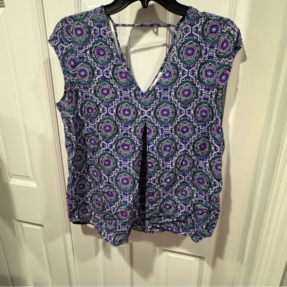 DR2 Purple & Teal‎ Geometric Print Sleeveless Blouse – Size M
